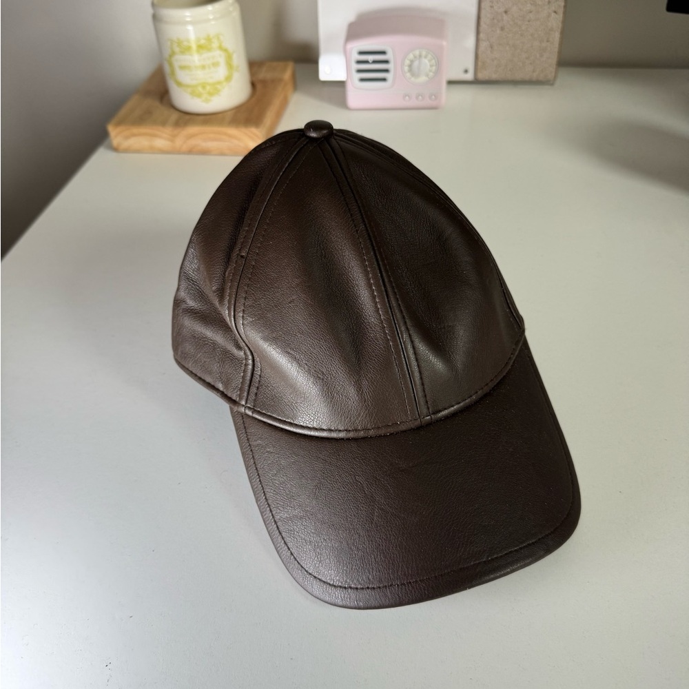 Abercrombie & Fitch Brown Faux Leather Baseball Cap, adjustable - Picture 2 of 6